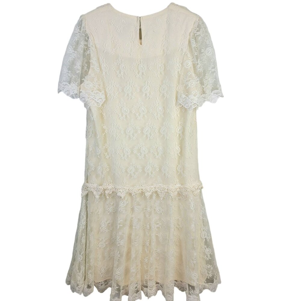 Vintage 80s Lace Midi Dress Women 12 Cream 20s Style Formal Wedding Retro Summer - Picture 3 of 13